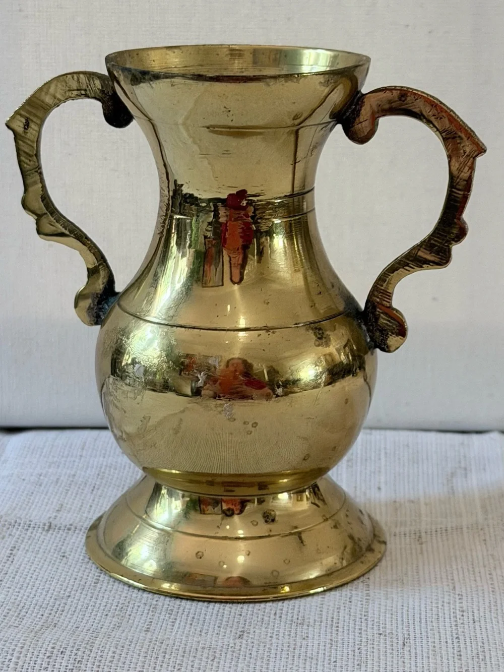 Brass Double-Handled Decorative Vase - Gold Finish